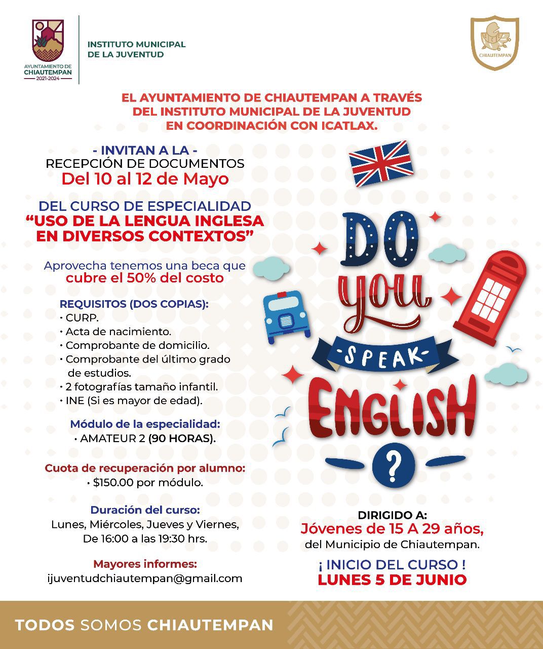 Invita Ayuntamiento de Chiautempan a curso de especialización en inglés